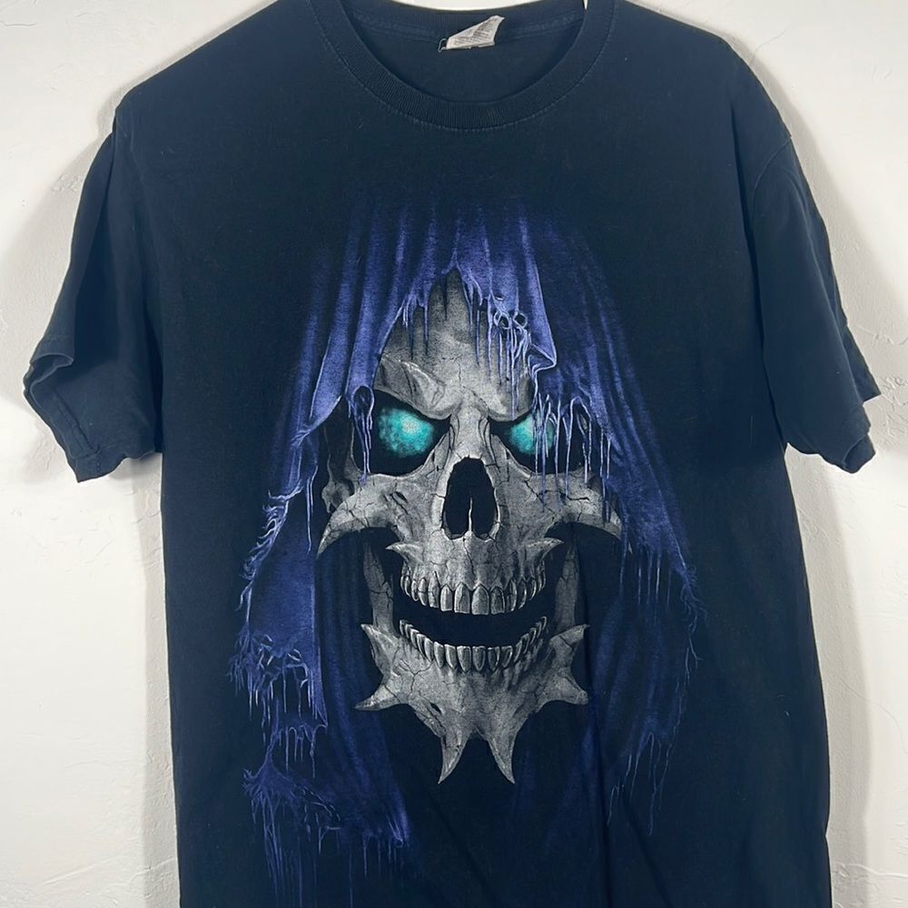 🔥Vintage GRIM REAPER “DEATH IS HERE” Horror‎ Halloween Graphic Tee - Sz M - EUC